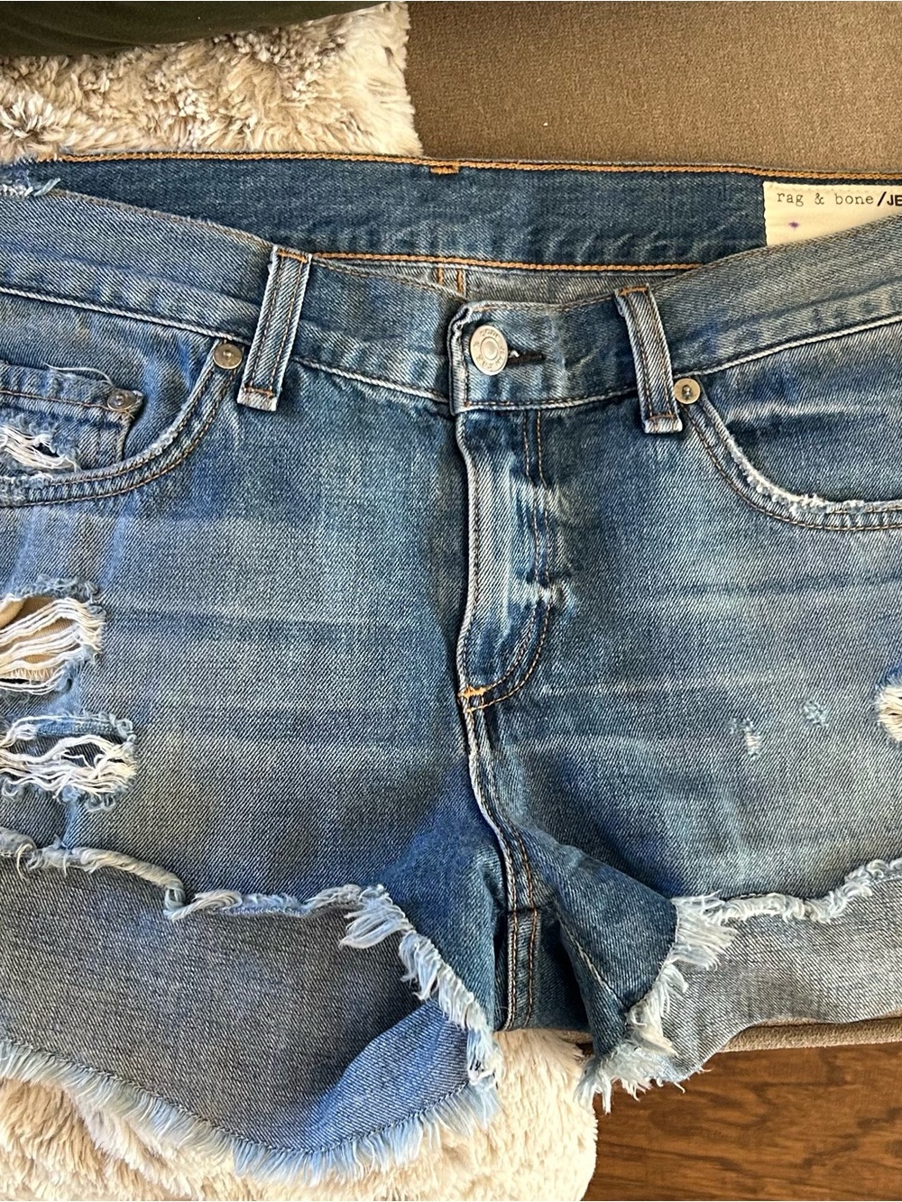 rag & bone Distressed Light Blue Denim Cutoff Shorts
